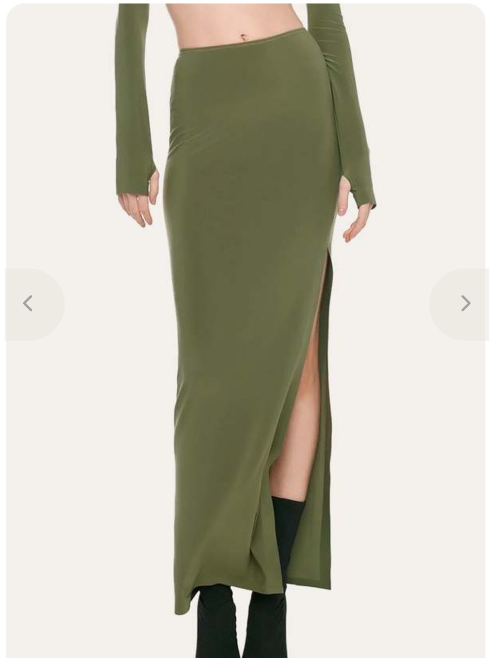 Norma Kamali Olive/Military Green Maxi Skirt with High Side Slit | S